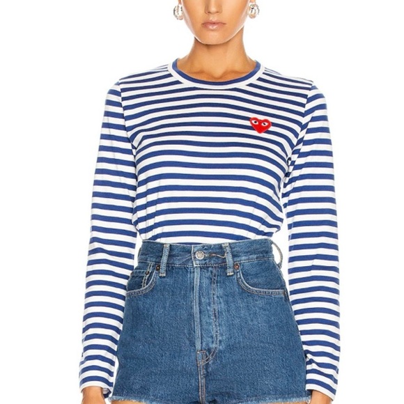 Comme Des Garçons Play Cotton Heart Tee Striped - Picture 2 of 2